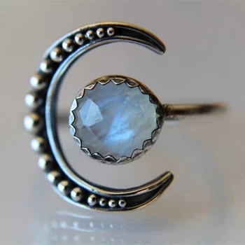Półksiężyc Wkładka Kryształy Kolor Srebrny Pierścień Elegancki Temperament Kobiety Urok Pierścień Partii Prezenty Biżuteria