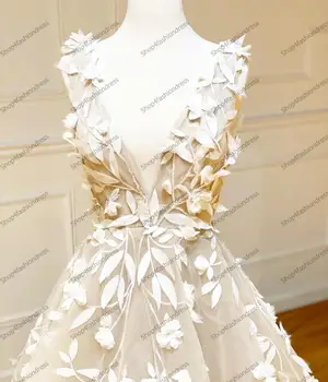 Prawdziwy obraz kość słoniowa 3D kwiat A-line sukienka urocza szyi backless sukienka kwiatowy suknie wieczorowe Abendkleid Formatura