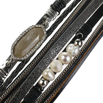 ALLYES żywicy Urok perłowe koraliki bransoletki skórzane dla kobiet moda wielowarstwowe owinąć bransoletka letnie biżuteria prezent ślubny