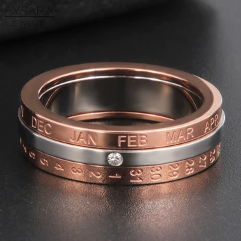 FYSARA klasyczny design obrót kalendarz data pierścień ze stali nierdzewnej różowe złoto kolor srebrny marka trzy pierścień kobieta biżuteria