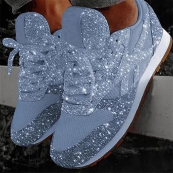 2020 New Casual Women Bling Sneakers Flat Ladies Vulcanized Shoes Female Increase Height Chunky Sneaker Running Sparkling Shoes