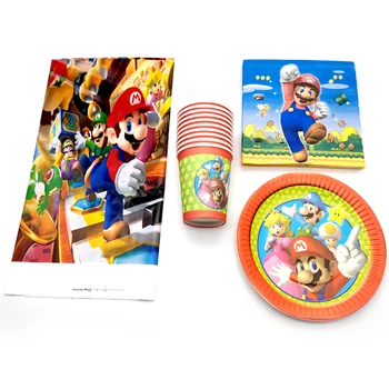 61 szt./lot Super Mario chłopcy pamiątki naczynia zestaw urodzinowy stół pokrywy naczynia naczynia dusza dziecka ozdobić karty filiżanki, serwetki