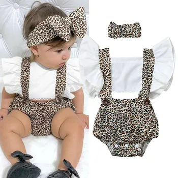 2020 fashion summer body suit for baby girl 0/24M Ruched Leopard Print Romper Bodysuit Outfits Clothes odzież dla dziecka t5