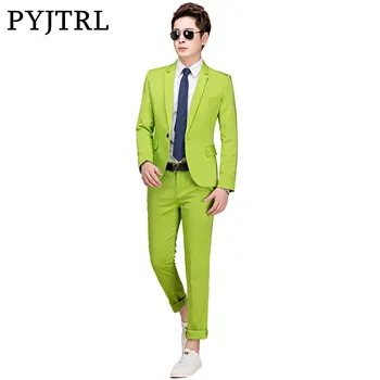 PYJTRL M-5XL Tide Men kolorowe modne garnitury ślubne plus size żółty różowy zielony niebieski fioletowy kostiumy kurtka i spodnie, smokingi