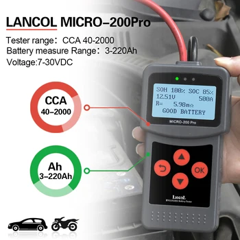Oryginalny LANCOL Micro 200 Pro 24 v 12 v akumulator samochodowy tester CCA BCI CA MCA JIS, DIN IEC cyfrowy akumulator analizator Micro 200Pro