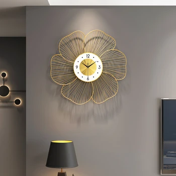 Duże metalowe kreatywne luksusowe zegary ścienne Nordic Gold Silent Fashion Flower zegar ścienny łazienka Reloj Pared Home Decoration EA50Z