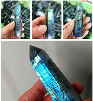 Naturalny Kryształ Labradoryt Hexagonal Kolumna Kryształ Punkt Różdżka Mineralny Ornament Energia Reiki Crystal Tower