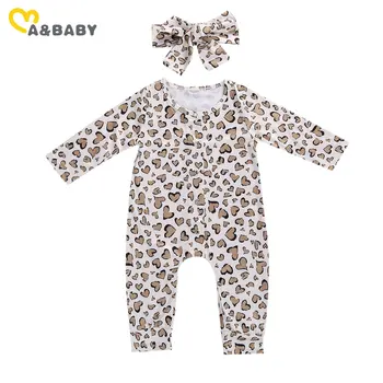 Ma&Baby 3M-3Y pewex dziewczyna leopard kombinezon z długim rękawem serce druku kombinezon jesień miękkie ubrania dla dziewczyn