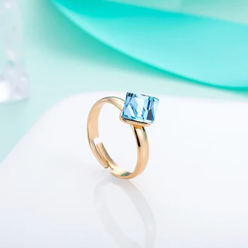MAIKALE Cube Lake Blue austriacki kryształ regulowany pierścień pozłacany zmiana rozmiaru obrączki pierścionki dla kobiet biżuteria prezenty