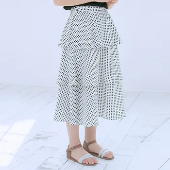Od 4 do 14 lat dzieci i nastolatki letnie geometryczne nadruki warstwy szyfonu rozszerzoną spódnice plac dziewczyna moda casual warstwowa spódnica