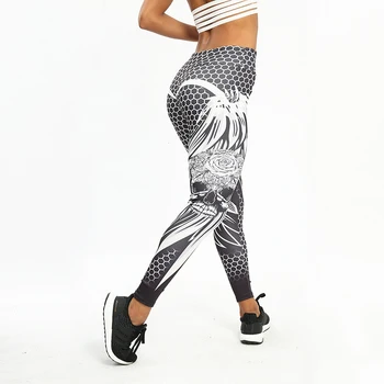 SALSPOR Sexy Digital Print fitness legginsy kobiety Honeycomb czaszka wysokie elastyczne legginsy damskie oddychające cienkie legginsy treningu