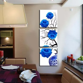 3 szt. niebieskie róże plakat niebieski kwiat zdjęcia diy diamentowa mozaika, malarstwo, rzemiosło Diamentowa haft dekoracje ślubne