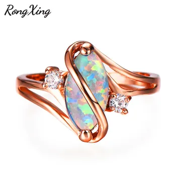 RongXing gumtree S forma biały Ognisty opal pierścionek różowe złoto wypełnione Markiza wyciąć oko konia kamień pierścienie dla kobiet CZ biżuteria prezenty