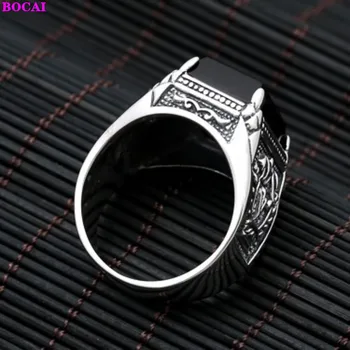 BOCAI s925 srebro męskie pierścień thai srebrny czarny kamień naturalny biżuteria 2020 nowa moda płomień mężczyzna czysty srebrny pierścień