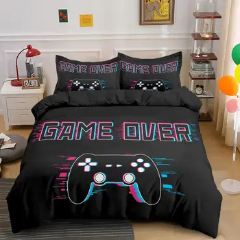 Boys Modern Gamer Comforter Cover Video Game Duvet Kids Colorful Action Buttons Printed