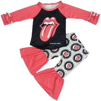 2020 baby Girls fashion boutique dzieci z długim rękawem język drukowania top wzburzyć spodnie dzieci śliczne 2-częściowy zestaw ubrań