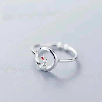 MloveAcc prawdziwe srebro próby 925 ładny księżycowy Królik pierścienie dla kobiet Otwieranie regulowany pierścień mody biżuteria dziewczyny prezent urodzinowy