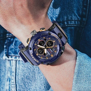 SMAEL Sport Watch Dual Time zegarki męskie 50 m wodoodporne męskie zegarki militarne zegarki dla mężczyzn odporne na wstrząsy sport watch prezenty