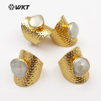 WT-R306 2018Wholeasale metalowy galwaniczny słodkowodne perły pierścionek regulowany pierścień geometryczny kształt elegancki dla kobiet biżuteria