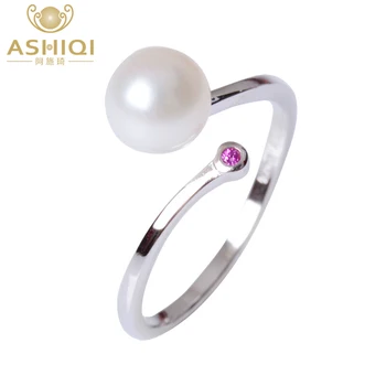 ASHIQI idealnie okrągły, naturalny, prawdziwy słodkowodne perły pierścienie 925 srebro pierścionki dla kobiet prezent biżuteria hurtowych