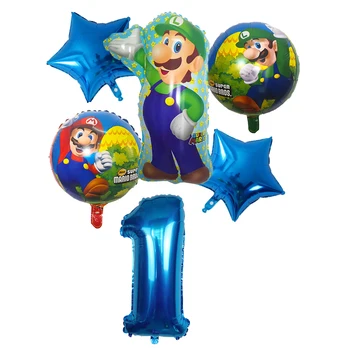 6 szt./kpl. Super Mario balony 30 cm ilość balonów chłopiec dziewczynka urodziny Mario Luigi Bros Mylar niebieski czerwony balon wystrój