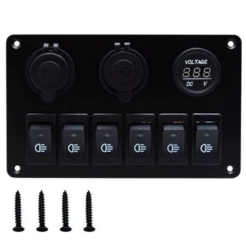 USB ładowanie ABS 12V 24V 6 Gang Rocker Switch Panel Dual USB wodoodporny wyłącznik Blue LED Car Marine Boat Control Switch