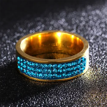 Hip Hop Ice Out Bling Kobiet Ring Gold Color Titanium Stainless Steel Rhinestone Rings for Men Women Fashion Jewelry Dropshippin