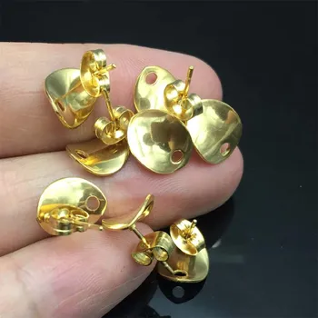 20szt kolczyki ze stali nierdzewnej Post Pin W/korki biżuteria akcesoria pasują DIY kobiety kolczyki biżuteria robi złoty odcień 11mmx8.5mm