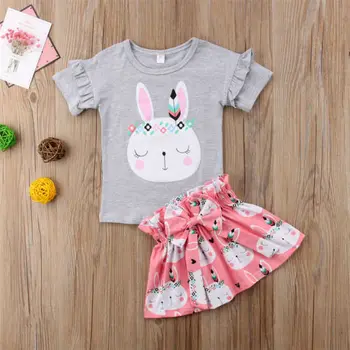 Noworodki Girls Baby Bunny Tops koszulka + kokardka spódnica sukienka stroje odzież 2szt Kid Girls Clothing Set