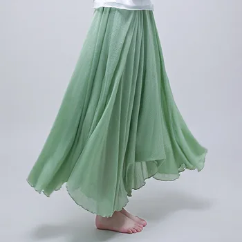 2019 Wysoka Talia dwie warstwy damskie letnie długie plisowane spódnice Saia bawełna i len kobiety różowy maxi spódnica Faldas Jupe Femme