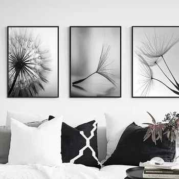 Nowoczesny czarny biały kwiat mniszka lekarskiego sztuka płótnie Malarstwo plakat minimalistyczny ściany sztuki drukowania obraz domowego wystroju salonu YX145