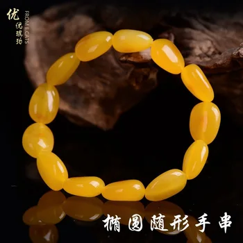 Prawdziwy naturalny żółty bursztyn kamień owalne koraliki bransoletka 8 mm uzdrawiający kamień moda kobiety mężczyźni Jerwelry AAAAA