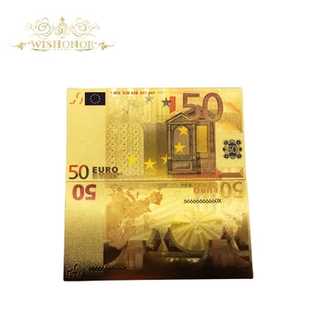 Wishonor 10 szt./lot Europa kolorowe banknoty 50 euro banknot 24K złota folia fałszywe pieniądze papierowe repliki dla gorących sprzedaży