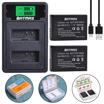 Batmax 2szt LP-E12 LPE12 Battery+LCD USB Dual Charger port Type C do Canon SX70HS EOS M50, EOS M100,100D Kiss X7 Rebel SL1