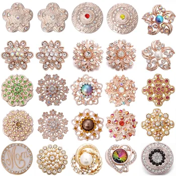 6 szt./lot nowe Przystawki biżuteria 18 mm skok przycisków mieszane różowe złoto Kryształ rhinestone kwiaty metalowe zatrzaski do przystawki przycisk bransoletka
