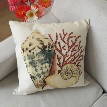 45x45cm kwadratowy domu dekoracyjny morski styl Snail Shell Coral Printing Burap Linen poszewka